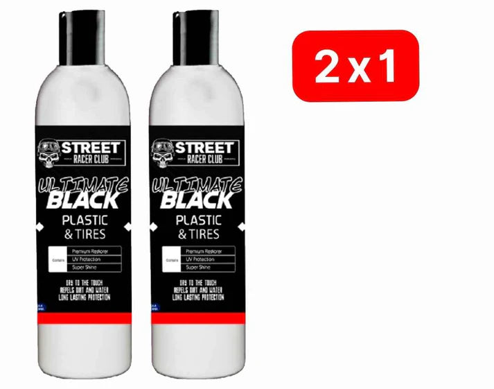 2X1 Ultimate Black, Restaurador de Partes Negras Total 500ml + Microfibra