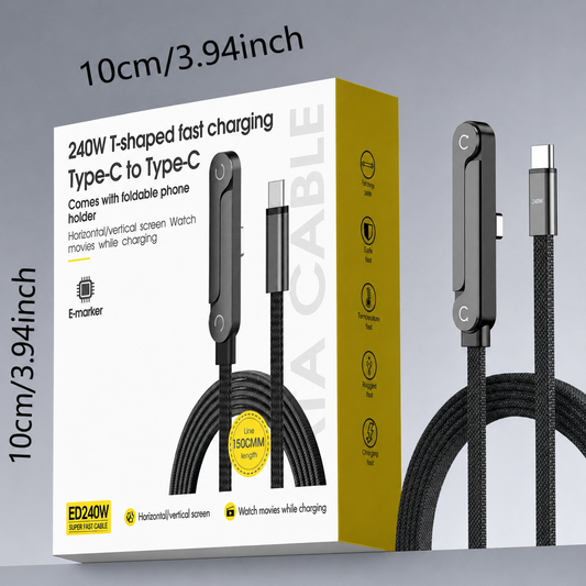 Cable Tipo C a Tipo C 240W con Soporte Plegable | Carga Ultra Rápida