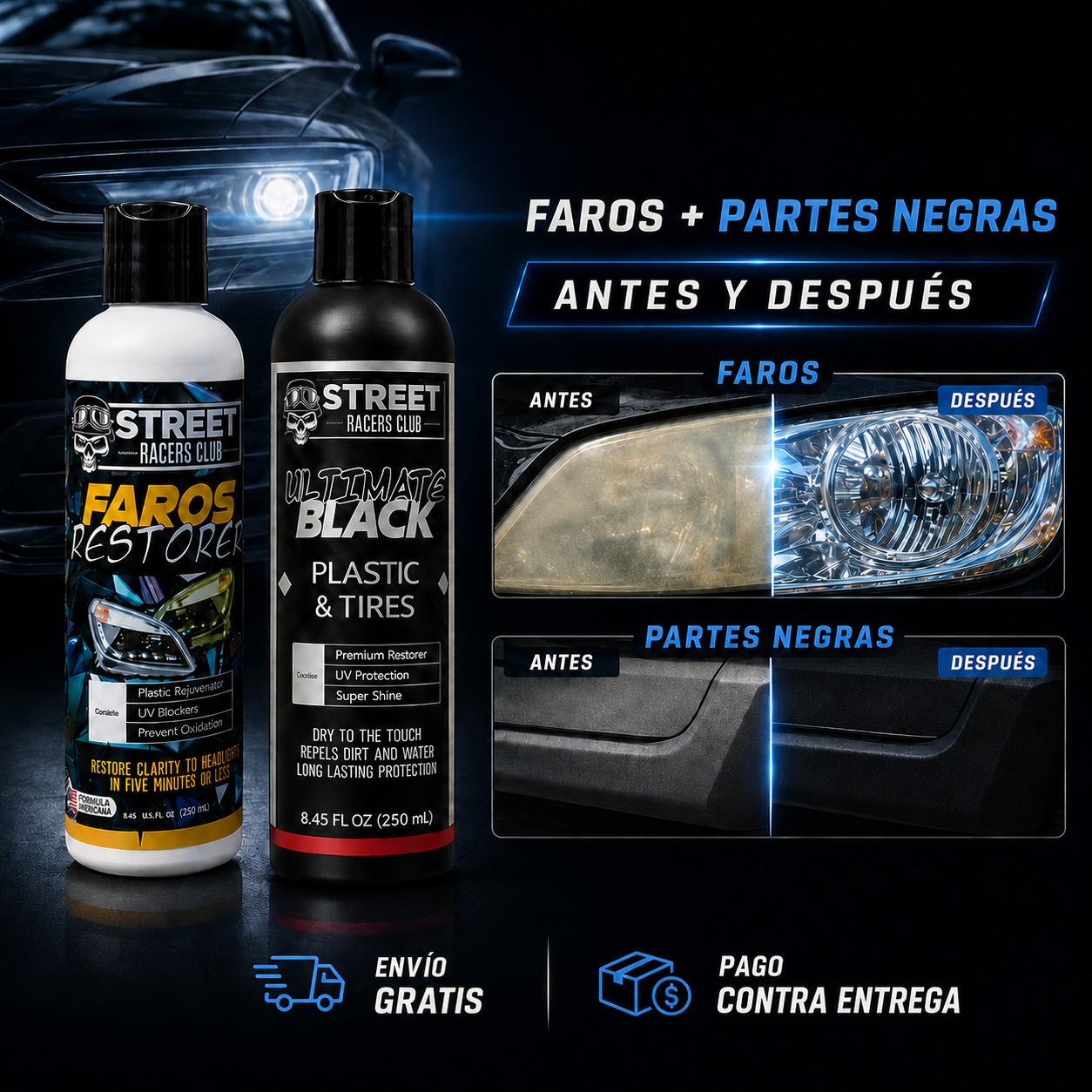 Restaurador de partes Negras y Restaurador de faros Total 500ml