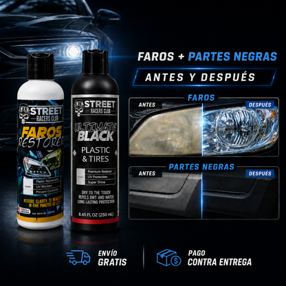 Combo Mixto Renovador de Auto: Faros + Partes Negras | 500 ml