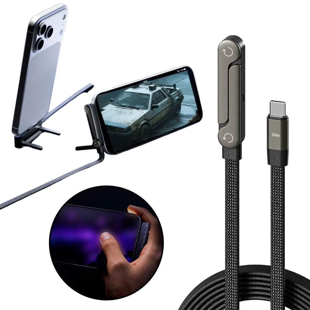 Cable Tipo C a Tipo C 240W con Soporte Plegable | Carga Ultra Rápida